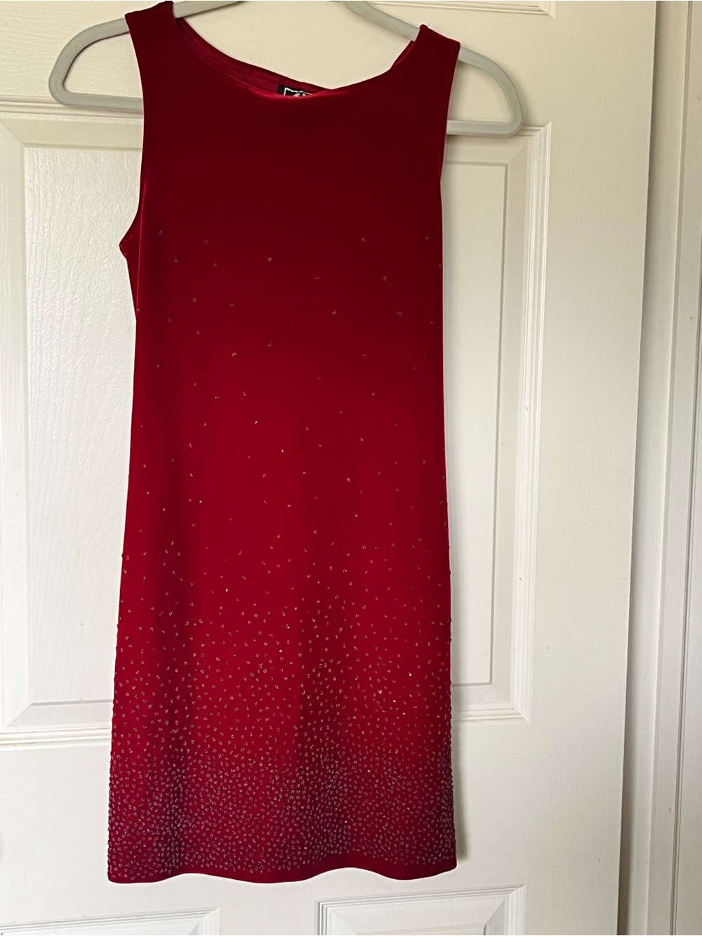 VTG Y2K City Triangles Sleeveless Deep Red Stretch Velvet Size S Beaded Dress